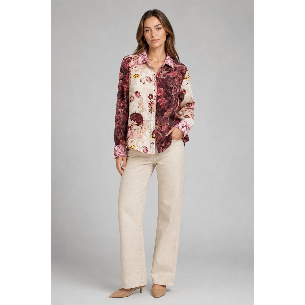 Y2K‎ Cino Button Down Shirt Womens PXS Pink Floral Cotton Romantic Cottagecore